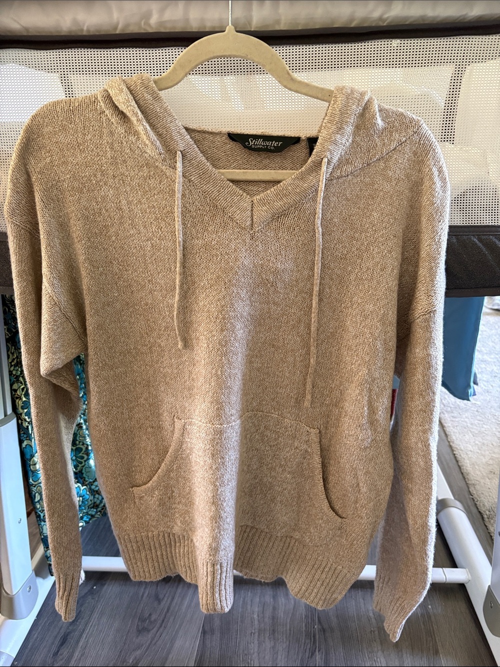 Stillwater Taupe V-Neck Hooded Sweater NWOT